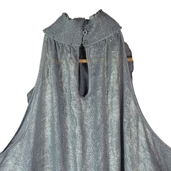 Ashley Stewart Metallic Sleeveless Halter Top Silver 18W Ruffle Smocked Button - Picture 6 of 8